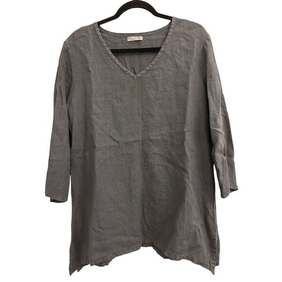 Russ Berens 100% Linen Tunic Blouse Dark Gray size L lagenlook boho minimalist - Picture 1 of 7